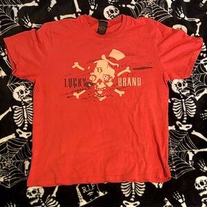 Red Lucky Brand Skull T-Shirt